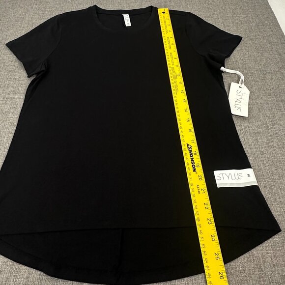 NEW! Women's Stylus Basic Black Shirt medium $36 Cotton Blend Short Sleeve Round - Picture 2 of 9